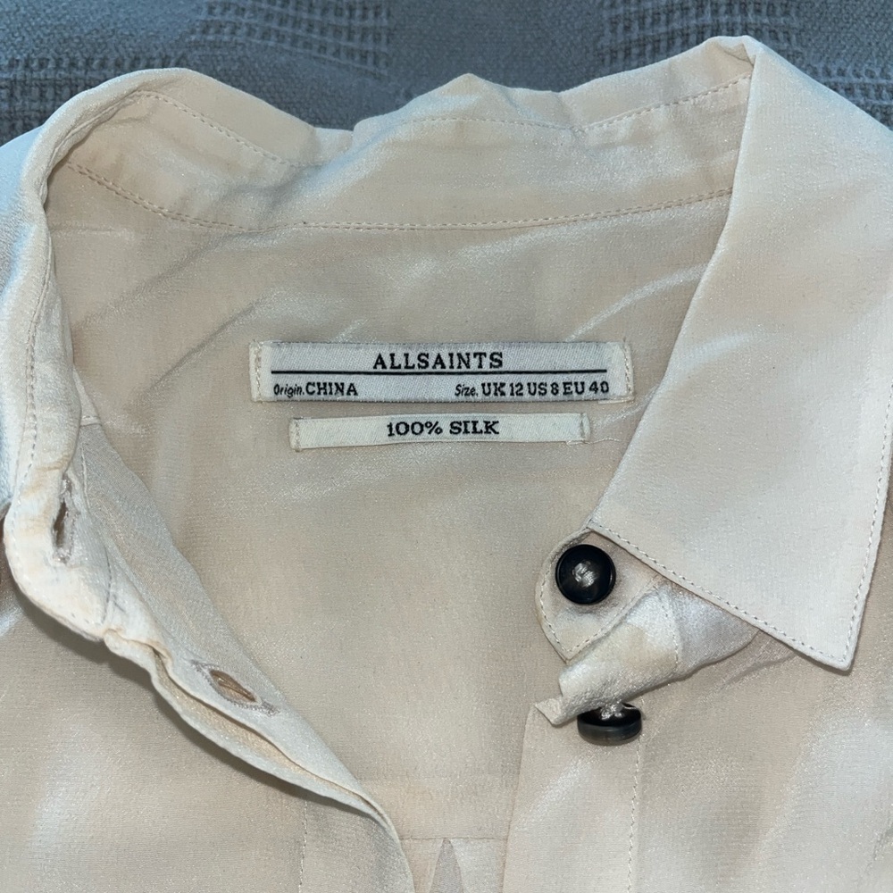 All Saints Madison Ivory Silk Cream Shirt Dress Size 8 - Picture 5 of 12